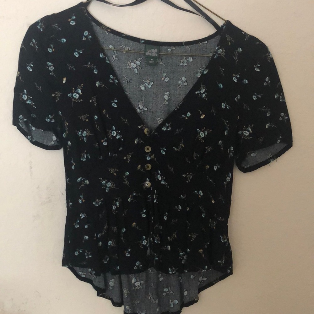 Black floral shirt sleeve crop top